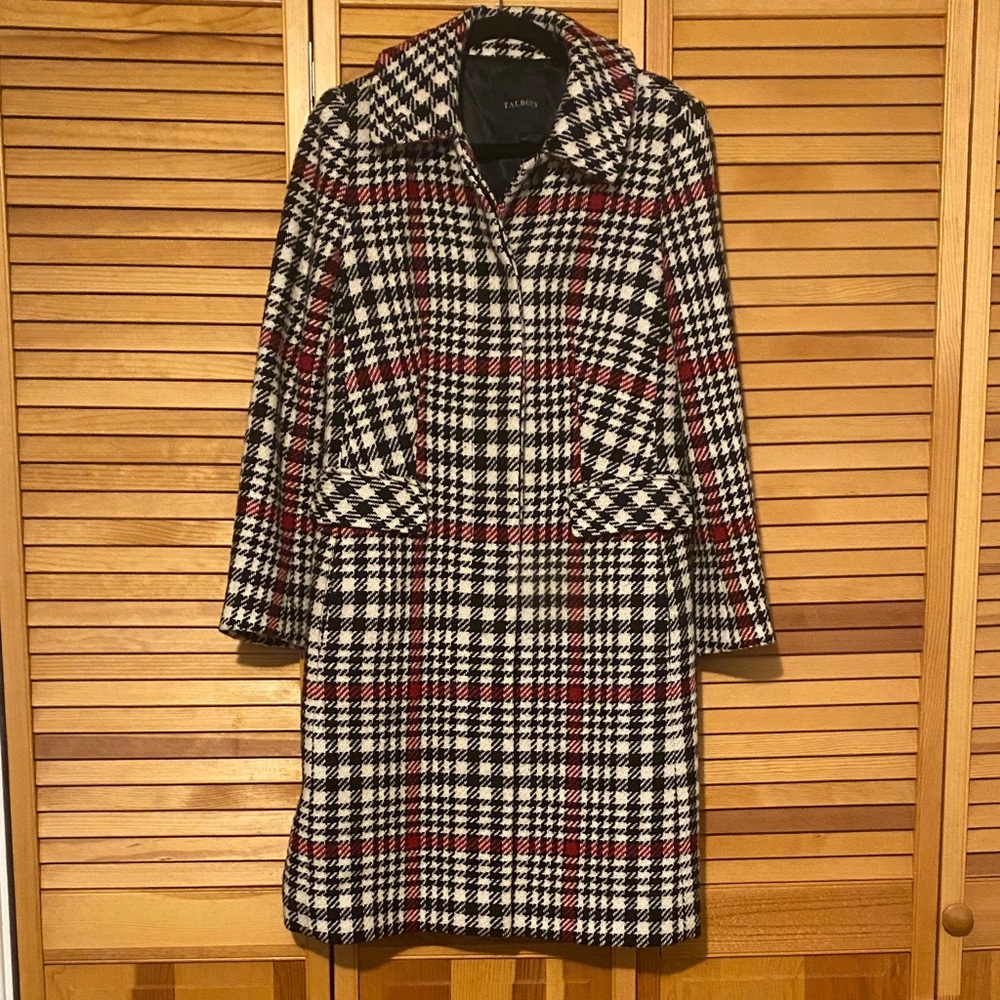 Talbots Size 6 Women’s 85% Wool Trench Coat - Red, Black, Cream